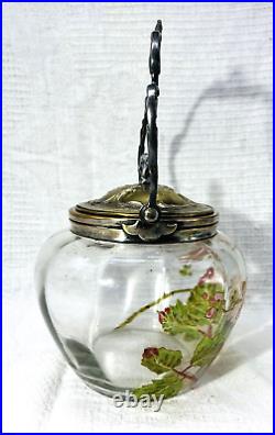 Legras Victor Saglier Enamelled Jar Barrel Glass Seau Pot Biscuit Emaille Fleurs