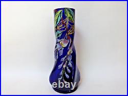 Legras vase en verre bleu rare décor émaillé glycine forme Musset art nouveau