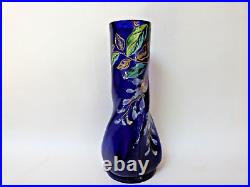 Legras vase en verre bleu rare décor émaillé glycine forme Musset art nouveau