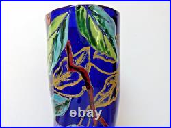 Legras vase en verre bleu rare décor émaillé glycine forme Musset art nouveau