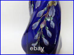 Legras vase en verre bleu rare décor émaillé glycine forme Musset art nouveau