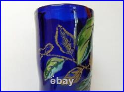 Legras vase en verre bleu rare décor émaillé glycine forme Musset art nouveau