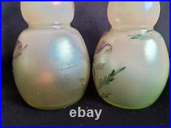 Loetz Arcadia / Paire de vases bilobés en verre irisé peint émaillé /Art Nouveau