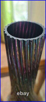 Loetz Rare Vase Tube Verre Violet Irrisé Art Nouveau TBE