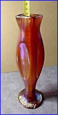 Loetz Rouge Irisé d'or, haut Vase Verre Art Nouveau