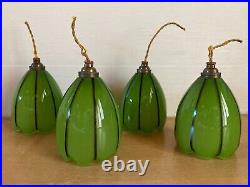 Lot 4 Tulipes Verre Cristal Vert Noir 1900 Glass Shade Was Benson Art Nouveau