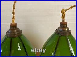 Lot 4 Tulipes Verre Cristal Vert Noir 1900 Glass Shade Was Benson Art Nouveau