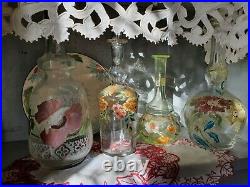 Lot de carafes verre émaillé ouraline Legras décor fleurs art nouveau art déco