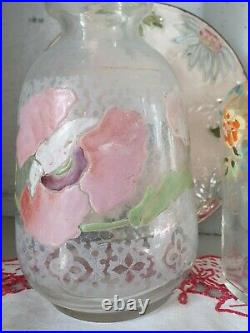 Lot de carafes verre émaillé ouraline Legras décor fleurs art nouveau art déco