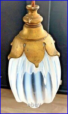 Lustre Art Nouveau WAS benson bronze-laiton verres opalescent-guimard-horta