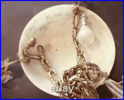 Lustre Art Nouveau en albatre avec 3 bras tulipes en verre alabaster light shade