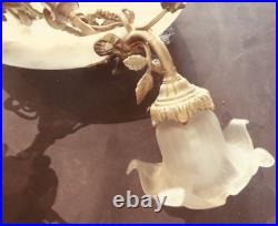 Lustre Art Nouveau en albatre avec 3 bras tulipes en verre alabaster light shade