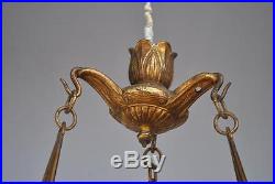 Lustre Art nouveau monture bronze doré et vasque pate de verre