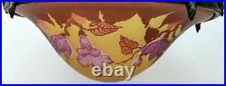 Lustre Bronze Vasque Pate De Verre Grave A L'acide Signe Galle Tip 1980