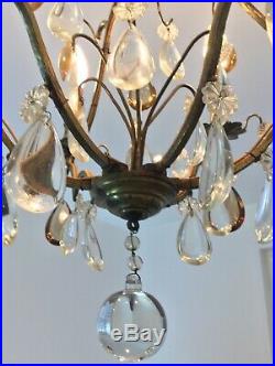 Lustre (art nouveau) à pampilles 6 branches Bronze, laiton, verre ou cristal