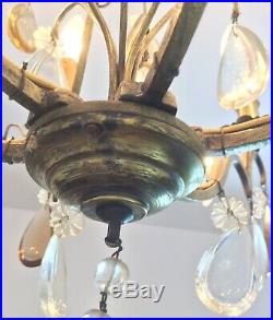 Lustre (art nouveau) à pampilles 6 branches Bronze, laiton, verre ou cristal