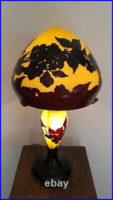 MAGNIFIQUE Lampe champignon pâte de verre Gravé Acide Fleurs? Art nouveau