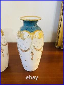 Magnifique Paire de Vase en verre opalin époque Art Nouveau Production Legras