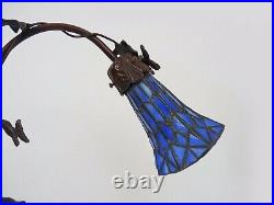 Magnifique lampe papillon en métal, céramique et pâte de verre bleu. Art Nouveau