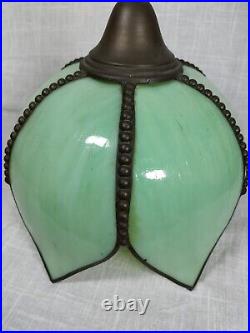 Magnifique lustre lampe suspension tulipe en verre scorie vert style Art nouveau