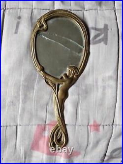 Miroir à main bronze doré pour coiffeuse époque art nouveau verre à changer 1900