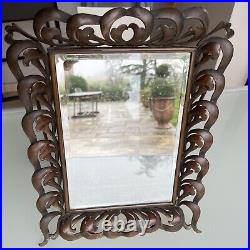Miroir à poser Art Nouveau Cadre bronze Verre biseauté Haut. 35 Cm