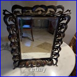 Miroir à poser Art Nouveau Cadre bronze Verre biseauté Haut. 35 Cm