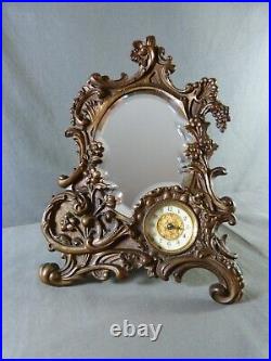 Miroir de Table Art Nouveau avec une petite pendule style Rococo, verre biseauté