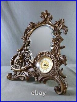 Miroir de Table Art Nouveau avec une petite pendule style Rococo, verre biseauté