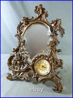 Miroir de Table Art Nouveau avec une petite pendule style Rococo, verre biseauté