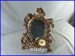 Miroir de Table Art Nouveau avec une petite pendule style Rococo, verre biseauté