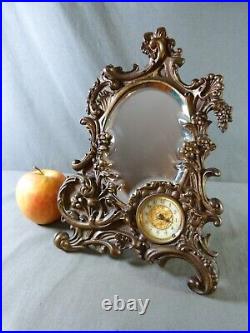 Miroir de Table Art Nouveau avec une petite pendule style Rococo, verre biseauté