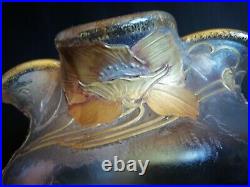 Montjoye/Legras Vase verre givré doré et dégagé à l'acide Art nouveau pavots