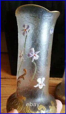 Montjoye Legras petits vases en verre émaillé Art Nouveau 1900