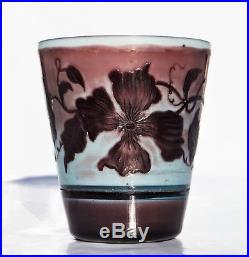 Muller Croismare Rare Vase Clématite Pâte de Verre Gravé Roue Poli ART NOUVEAU