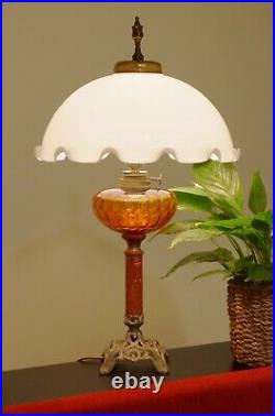 Original Art Nouveau Lampe de Table Lampe à Pétrole Lampe Verre Opale