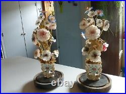 PAIRE DE GLOBE DE MARIÉE NAPOLÉON III AVEC vase en Paris et fleurs sorti grenier