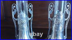 PAIRE DE VASES VERRE ET METAL ARGENTE ORIVIT JUGENSTIL ART NOUVEAU 1900 28 cm