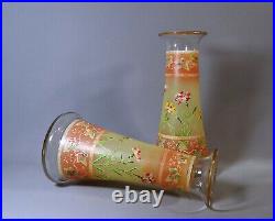 PAIRE de VASES DIABOLO ART NOUVEAU, DECOR OEILLETS & VIGNE VIERGE, LEGRAS ou DLG