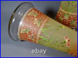 PAIRE de VASES DIABOLO ART NOUVEAU, DECOR OEILLETS & VIGNE VIERGE, LEGRAS ou DLG