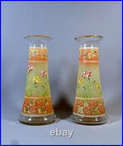 PAIRE de VASES DIABOLO ART NOUVEAU, DECOR OEILLETS & VIGNE VIERGE, LEGRAS ou DLG