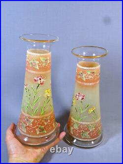 PAIRE de VASES DIABOLO ART NOUVEAU, DECOR OEILLETS & VIGNE VIERGE, LEGRAS ou DLG