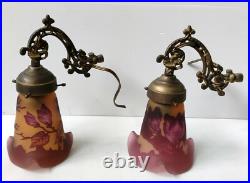 Paire Applique Bronze Tulipe Pate De Verre Grave A L'acide Signe Galle Tip 1980 Paire Applique Bronze Tulipe Pate De Verre Grave A L'acide Signe Galle Tip 1980