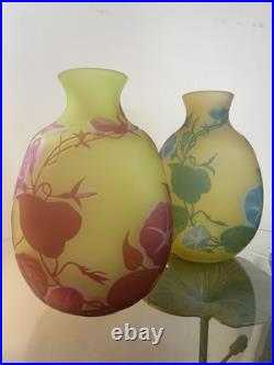 Paire De Beaux Vases Camés Dégagés À L'acide Signé Cristiro Art Nouveau