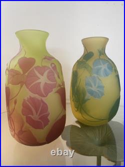 Paire De Beaux Vases Camés Dégagés À L'acide Signé Cristiro Art Nouveau