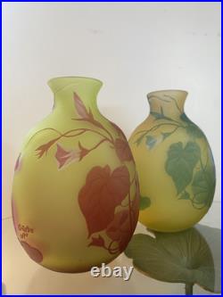 Paire De Beaux Vases Camés Dégagés À L'acide Signé Cristiro Art Nouveau