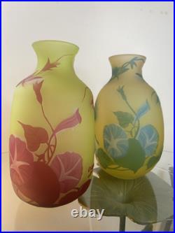 Paire De Beaux Vases Camés Dégagés À L'acide Signé Cristiro Art Nouveau