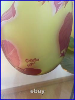 Paire De Beaux Vases Camés Dégagés À L'acide Signé Cristiro Art Nouveau