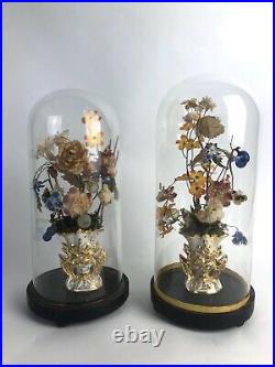 Paire De Globes De Mariée Napoléon III D Époque Avec Fleurs En Tissus Dorigine