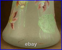 Paire De Grands Vases En Verre Emaille Art Nouveau Decor Floral Legras